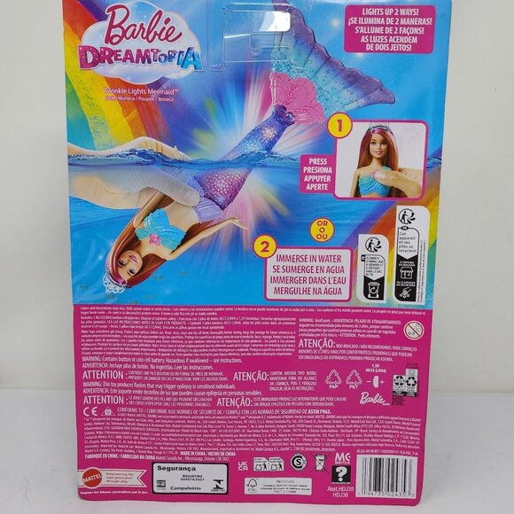 Barbie Dreamtopia Sparkle Lights Mermaid Doll Light-Up Tail Works Damaged Box - Picture 5 of 10